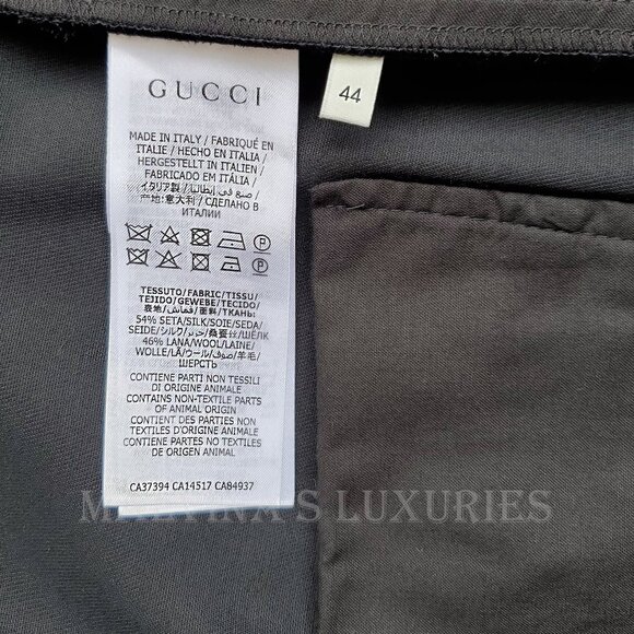 GUCCI PANTS BLACK SILK WOOL CREASED TROUSERS w LOGO BUTTON sz IT 44 US 8 - Picture 13 of 14